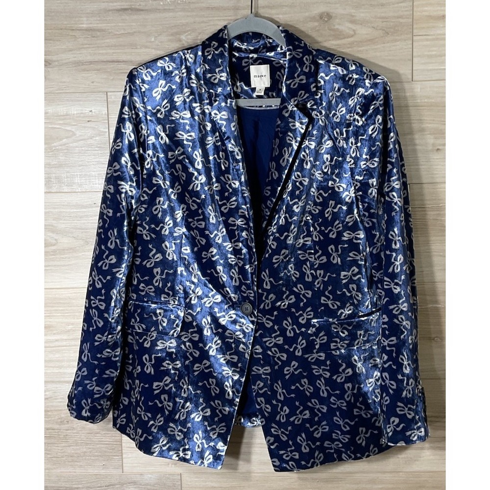 Anthropologie Maeve The Tessie Velvet Blazer by Maeve Size M Blue Bows